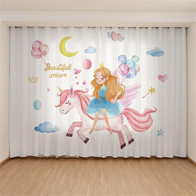 Yiran Furniture Vorhang Set mit Stern Mond Ballett Tanzendes Mädchen Digitaldruck in Rosa und Multicolour, 2 Stück, Breite: 50 cm, Höhe: 130 cm - Bild 1