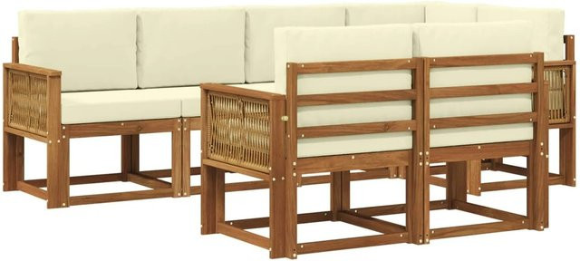 vidaXL Outdoor-Sofagarnitur L-Form aus Akazienholz mit Kissen in Natur und Creme - Bild 1