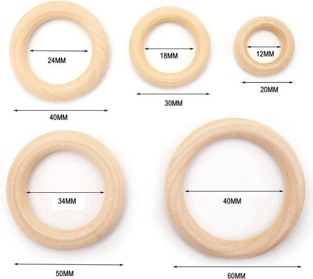 Runde Holzringe in Beige als DIY-Bastelzubehör für Makramee und Dekoration mit einem Durchmesser von 12,5 cm - Bild 1