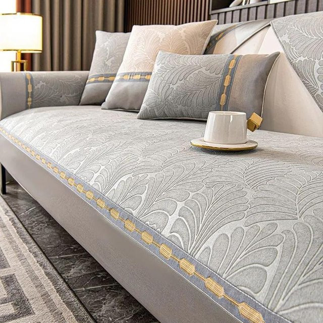 Rutschfester Jacquard-Sofabezug mit floralem Muster in Grau, Breite: 70 cm - Bild 1