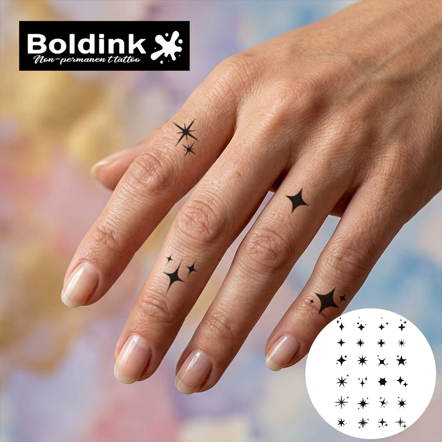 BOLDINK Pure Black Silhouette Mini Star Tattoo-Aufkleber, Unisex - Bild 2