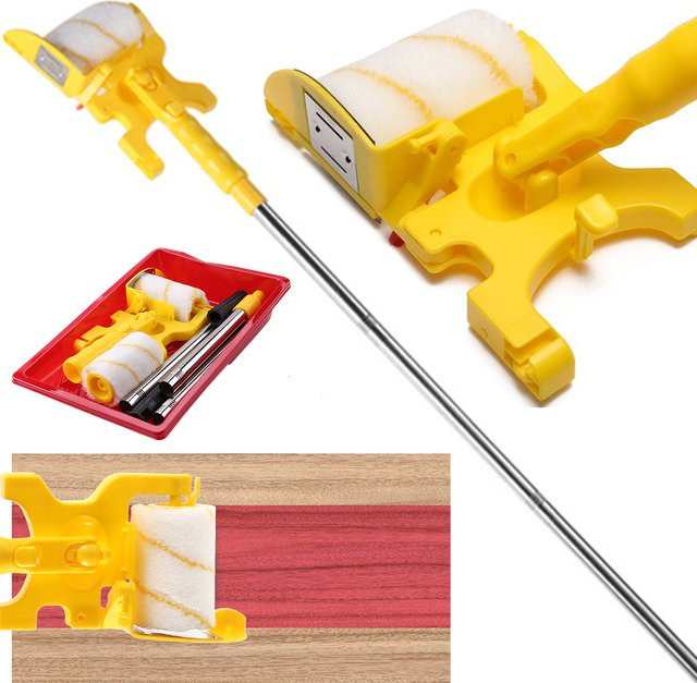 Multifunktionales Wandfarbroller-Set mit Farbräufer, Pinsel und Kantenschneider in Gelb - Bild 1