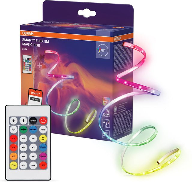 OSRAM SMART+ WIFI FLEX RGBIC LED-Streifen mit Fernbedienung, Multicolor und Weiß, 5 m Länge, 22 W, 500 lm, dimmbar - Bild 3