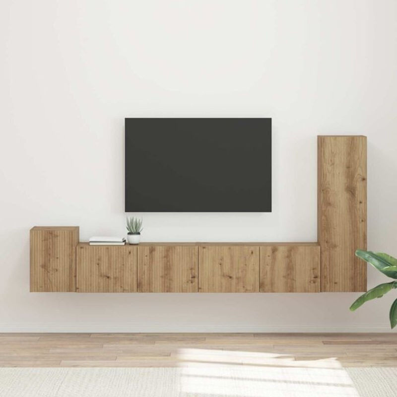 vidaXL TV-Schrankset Wandmontage aus Holzwerkstoff in Artisan-Eiche Natur, 3-teiliges modernes Set in Braun - Bild 1