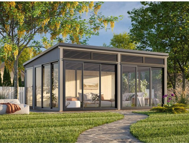 Palmako Holz-Gartenhaus Saga mit Pultdach in Dunkelgrau, B: 582 cm, T: 420 cm - Bild 1
