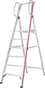 Hymer Plattformleiter aus Aluminium mit beidseitigem Handlauf und Ablageschale, Silber, 6 Stufen, B/T/H: 80,0 x 52,0 x 44,0 cm - Bild 1