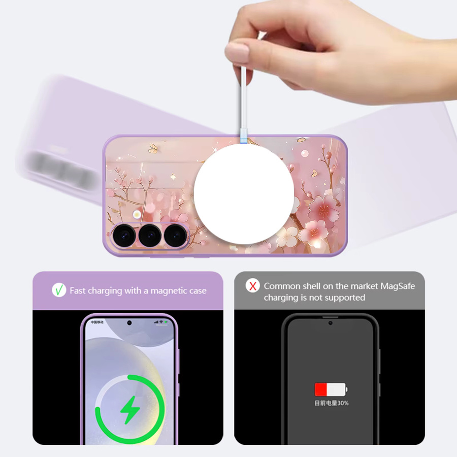 Magnetische Handyhülle mit Schmetterling und Blumen für Samsung Galaxy S25 S24 Ultra S23 S22 Plus S24 FE A56 A55 A16 A15 A36 in Beige und Weiß aus weichem TPU - Bild 3