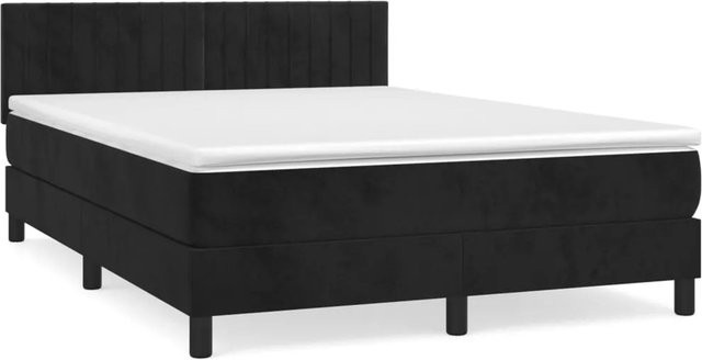 vidaXL Boxspringbett mit Matratze in Schwarz aus Samt, Hybridbett mit Taschenfederkern, B/T: 140 x 200 cm - Bild 1