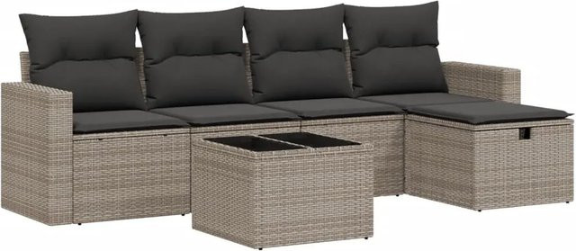 vidaXL 6-tlg. Garten-Sofagarnitur in L-Form mit Kissen und Couchtisch, Grau - Bild 1
