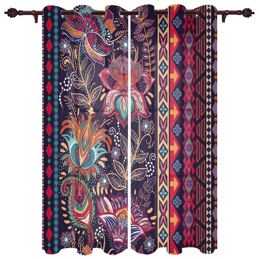 Indische Blumen Fenstervorhänge in Multicolour für Wohnzimmer, Küche und Schlafzimmer, halbtransparent, Breite: 135 cm, Höhe: 60 cm - Bild 2