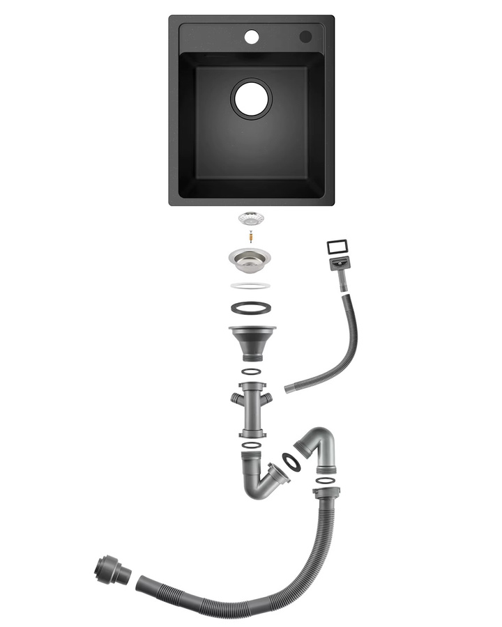 CECIPA max Granit-Küchenspüle Dumpy-Kit, Einbau-Spüle mit 1 Becken, Schwarz, B: 40 cm, T: 46 cm - Bild 5