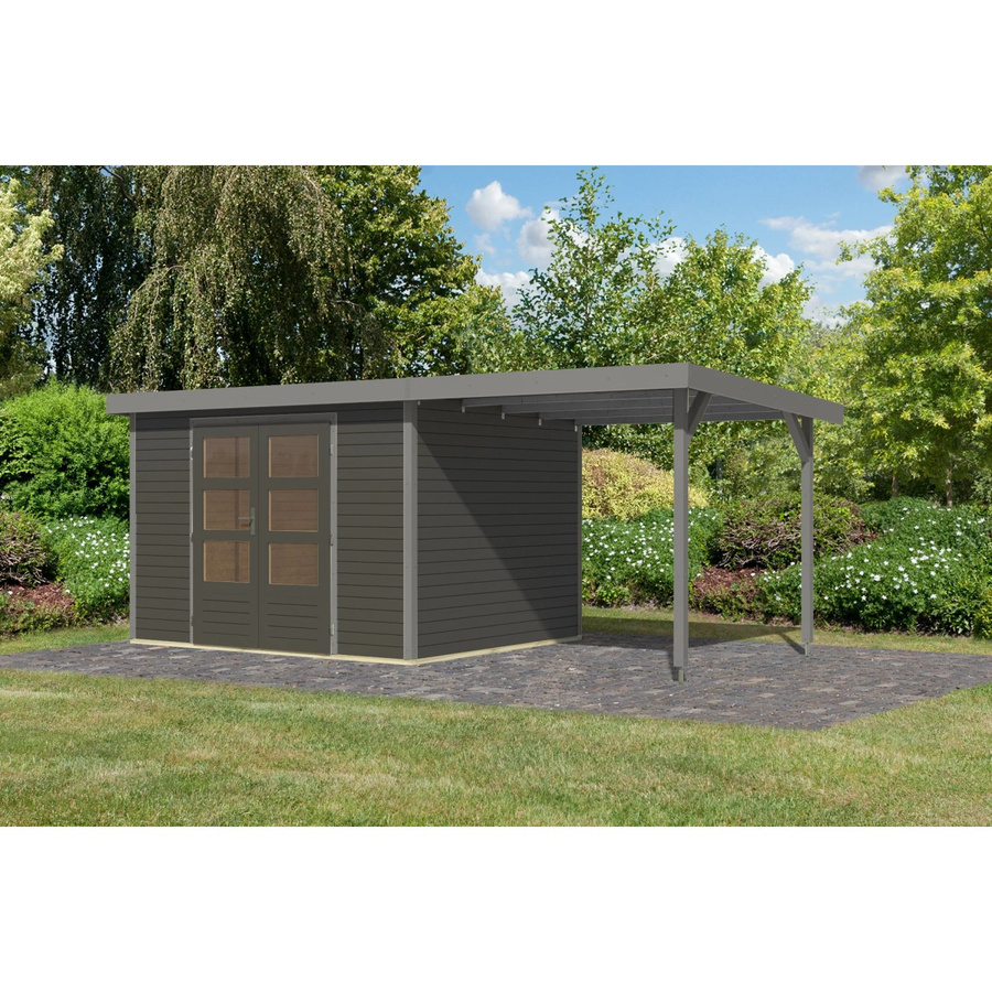 Karibu Gartenhaus Ernesto 5 mit Anbaudach in Terragrau/Grau, B: 298 cm, T: 209 cm, H: 242 cm - Bild 2
