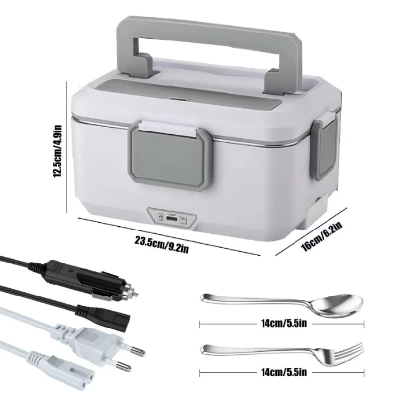 OWJHE Elektrische Heiz-Lunchbox mit Edelstahl-Inneneinsatz, tragbarer Speisenwärmer und Bento-Box in Weiß, 2,5/1,5 l - Bild 2