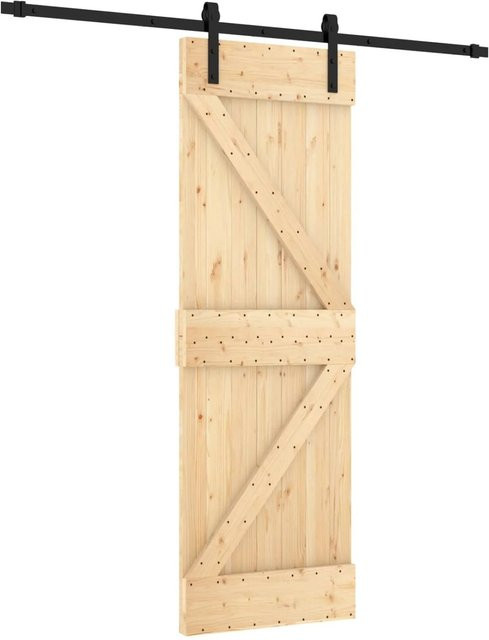 vidaXL Schiebetür aus Massivkiefer in Natur und Schwarz, B: 70 cm, H: 210 cm - Bild 1