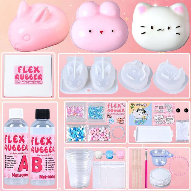 UDOCOOL Taba Squishy Kit Set, DIY Handgemachte Cartoon-Katze und -Hase, Kunst-Bastelset - Bild 1