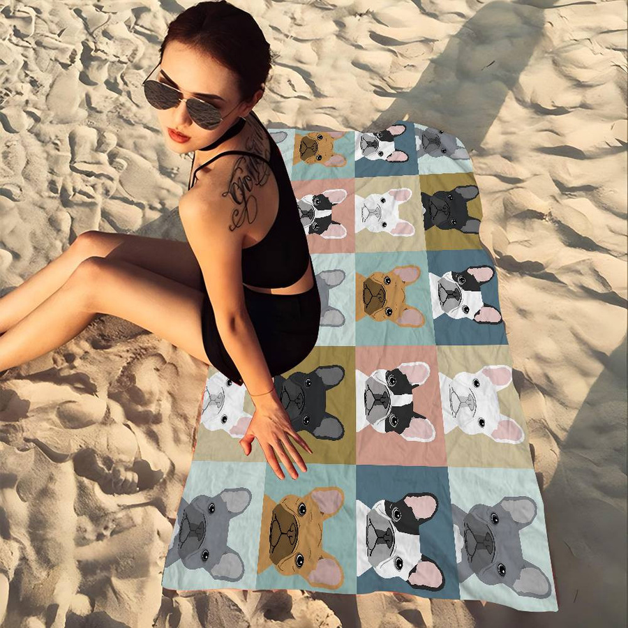 JMG Household Supplies Saugfähiges Mikrofaser Strandtuch mit Anime Französische Bulldoggen Print, Multicolour, 30 x 30 cm - Bild 2