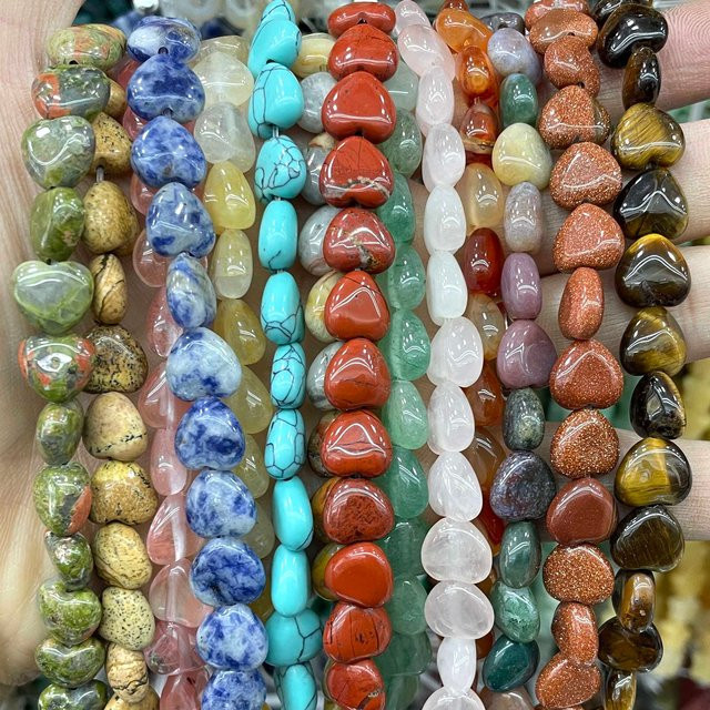 SYSRXLR Spacer Perlen, Herz Form, Achate Quarz Jade Türkise Aventurin, Bunt, Unisex - Bild 1