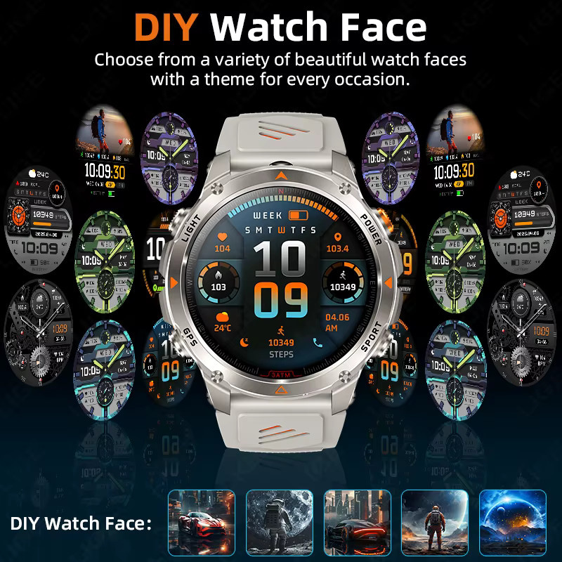 LIGE Smartwatch, GPS, Schwarz, Silikon, 3 ATM, Herren - Bild 2