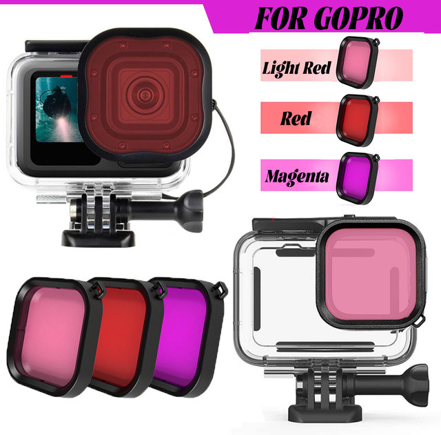 GoPro Kamera-Zubehör Set mit Objektivabdeckung und Farbfiltern in Rosa und Rot für GoPro 13 12 11 10 9 zum Tauchen - Bild 1