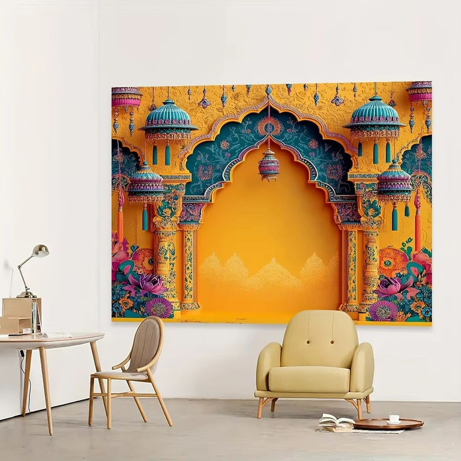 VIKAMA Indischer Hochzeits-Hintergrund mit orientalischem Design und floralen Mustern in Multicolour, B/H: 180 x 100 cm - Bild 3