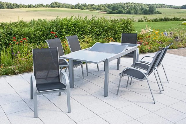 Merxx Gartenmöbelset Amalfi aus Aluminium und Glas in Schwarz und Silber mit 7 Teilen für 6 Sitzplätze - Bild 1