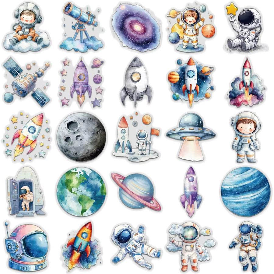 Rspctou Kawaii Cartoon Weltraum Astronauten und Planeten Aufkleber, bunte Dekorationsaufkleber für Laptop, Telefon und Gepäck, transparent - Bild 2