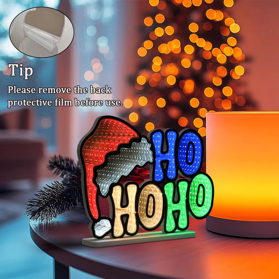 Neon Weihnachtsmütze HOHOHO mit Unendlichkeit-Spiegel-Effekt als RGB Nachtlicht für die Weihnachtsdekoration in Mehrfarbig - Bild 5