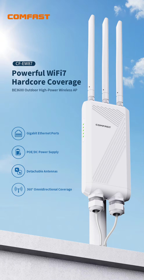 COMFAST WiFi 7 Outdoor CPE Wireless Access Point mit 3600Mbps Dual-Band 2,4 & 5,8GHz WLAN-Repeater und POE-Adapter in Weiß - Bild 2