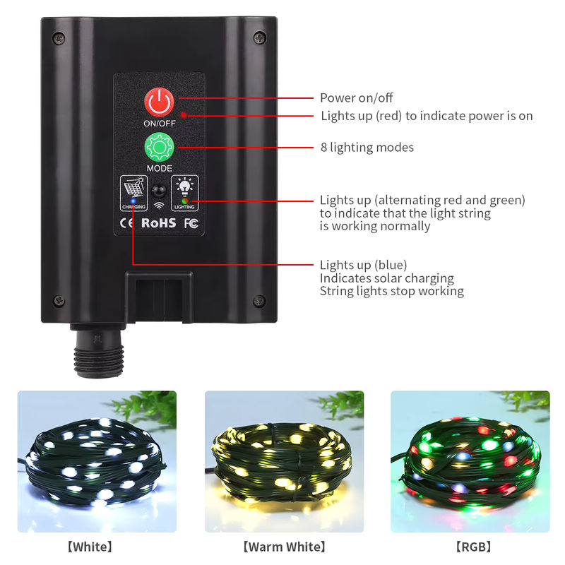CHNAITEKE LED Solar Lichterkette Warmweiß mit 100m String Fairy Lights, Wasserdichte Outdoor Gartenbeleuchtung in Schwarz und Transparent - Bild 3
