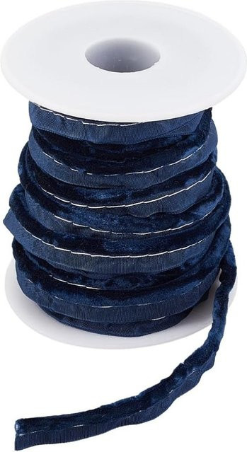 Blaues Samtband als Schrägbandbesatz mit Welting-Schnur für DIY, Nähen und Polstern, 10 Yards - Bild 1