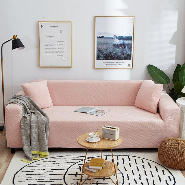 LAOHU Fleece-Sofabezug für 2-Sitzer, elastischer Couchbezug mit Karomuster in Rosa - Bild 1