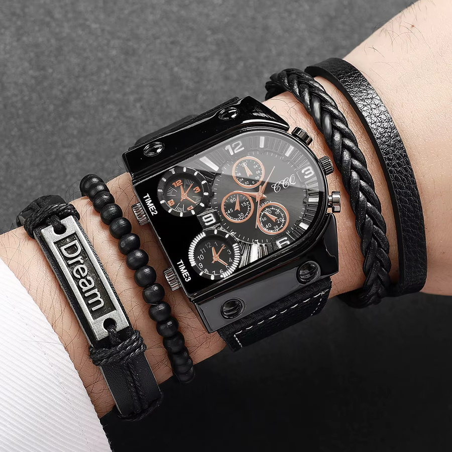 yolako Armbanduhr Quarz, Leder, Schwarz, Herren, Vintage - Bild 2