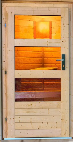 Karibu Saunatür für Außensauna Modern aus Holz mit Klarglas, B/H: 78 x 175 cm, naturbelassen - Bild 1