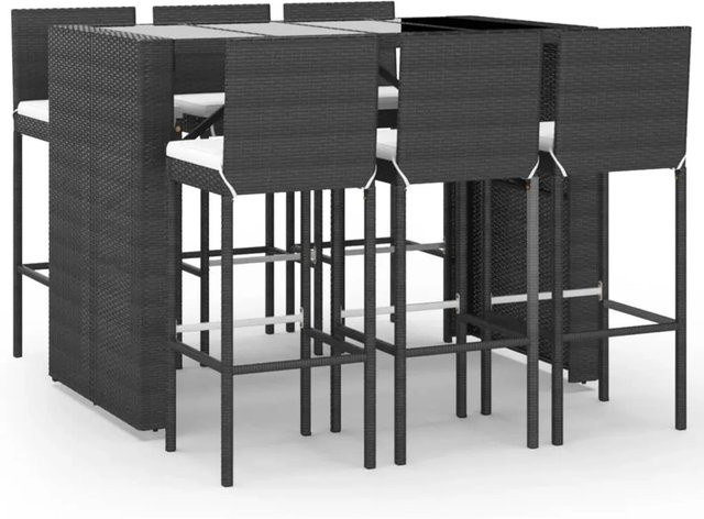 vidaXL 7-tlg Gartenbar-Set Modell 3 aus Poly Rattan mit Kissen in Schwarz und Weiß - Bild 1