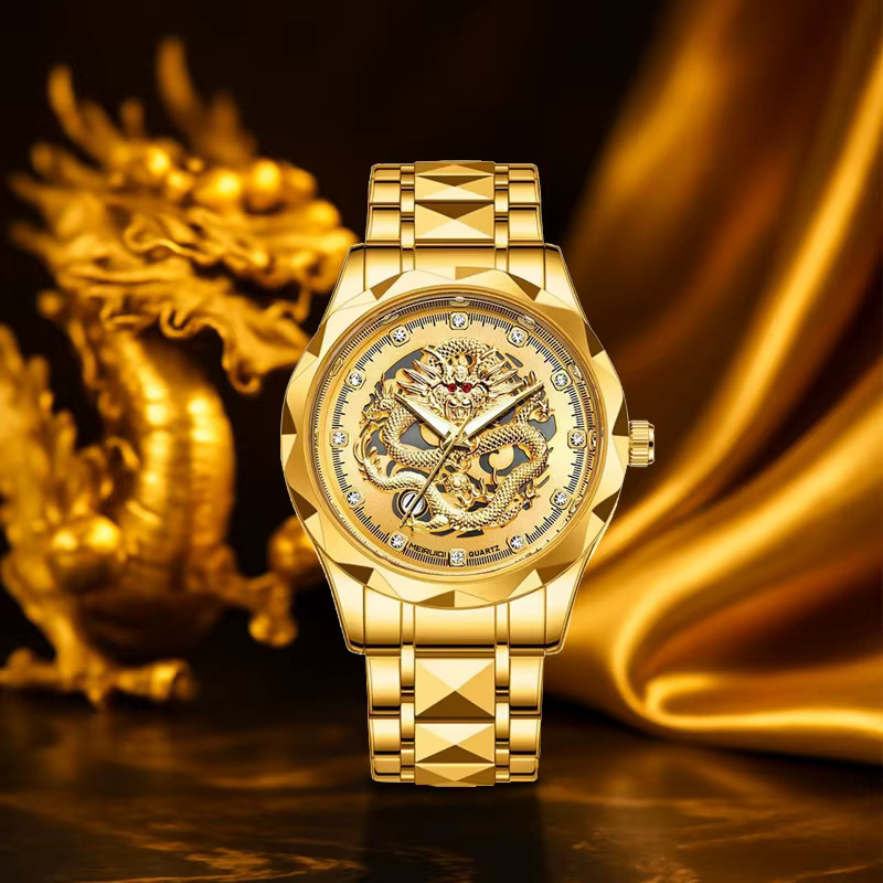 MEIRUIQI Armbanduhr, Quarz, Edelstahl, Gold, Gelbes Zifferblatt, Herren - Bild 3