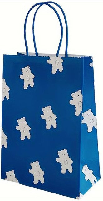 25 kleine Papiergeschenktüten mit Bärenmuster von SZ-Damai in Blau und Weiß mit Henkel - Bild 1