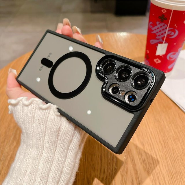 Transparente magnetische Hülle für Samsung Galaxy S25 S24 S23 S22 S21 S20 Serie mit Kameraschutz und Wireless Charging Support in Schwarz - Bild 1