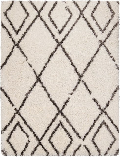 Hochflor-Teppich Mahara in Beige mit Rautenmuster, pflegeleicht und fußbodenheizungsgeeignet, B/T: 60 x 90 cm - Bild 1