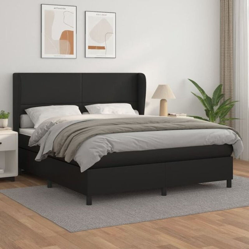 Vidaxl Boxspringbett mit Matratze in Schwarz aus Kunstleder und Massivholz, B/T/H: 180 x 200 x 118 cm - Bild 1
