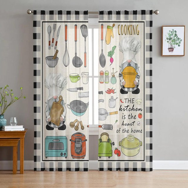 Transparenter Tüll-Vorhang aus Organza von Yiran Furniture für Küche, Wohnzimmer oder Schlafzimmer, Farbe: Weiß, B: 135 cm, H: 115 cm - Bild 1