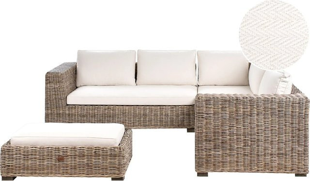 Beliani Sitzgruppe RINELLA aus Polyrattan in Grau mit Ecksofa, Ottoman und Polsterkissen für Garten und Terrasse - Bild 1