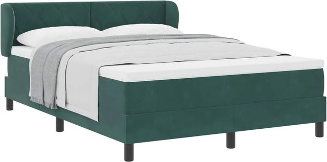 vidaXL Boxspringbett mit Matratze aus Samt in Dunkelgrün, B/T/H: 140 x 200 x 142 cm - Bild 1
