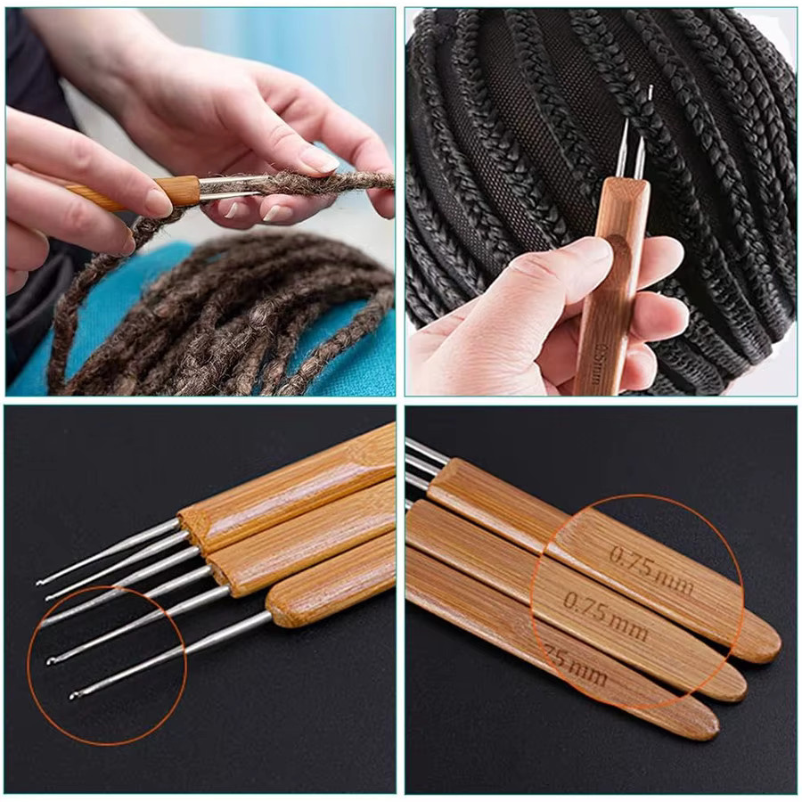 Holz Häkelnadeln für Dreadlocks, 3/6 Stück, 0,5 mm/0,75 mm, Unisex - Bild 2