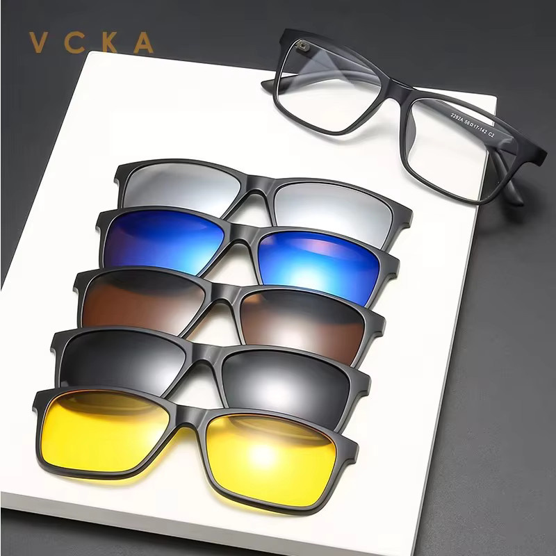 NINJONA 6-in-1-Sonnenbrille, Unisex, Vollrand, TR90, schwarz, polarisiert - Bild 3