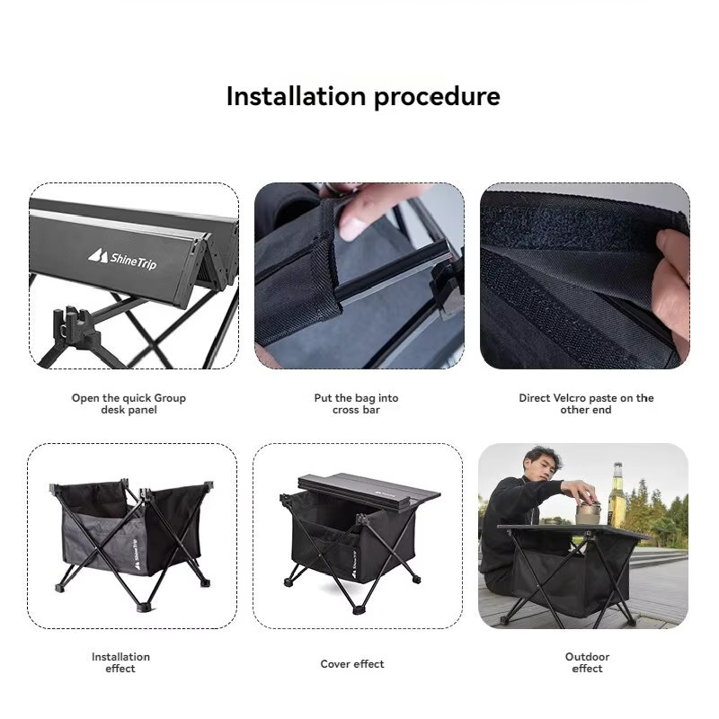 ShineTrip Tragbarer Outdoor-Camping-Klapptisch in Schwarz mit Metallgestell für Picknick und Garten - Bild 4