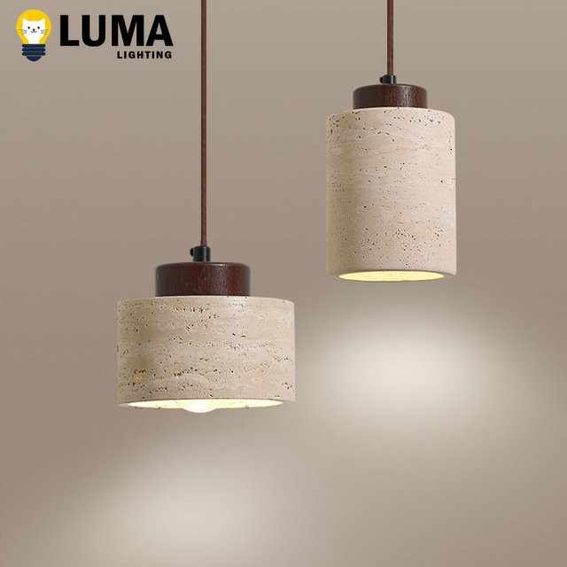 MOSA ZX Japanische Wabi-Sabi LED-Pendelleuchte aus Stein in Gelb und Beige, minimalistische Hängelampe für Schlafzimmer, Küche und Esszimmer - Bild 1