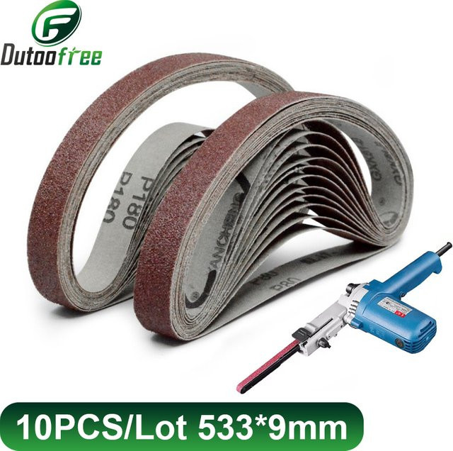 10er Set Mini-Bandschleifer-Schleifbänder zum Schleifen, Polieren und Entrosten, B: 533 mm, H: 9 mm - Bild 1