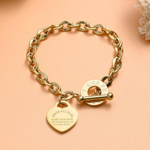 YIRAN Jewelry Armband, Herz Charme, Edelstahl, Gold, Damen, Vintage - Bild 1