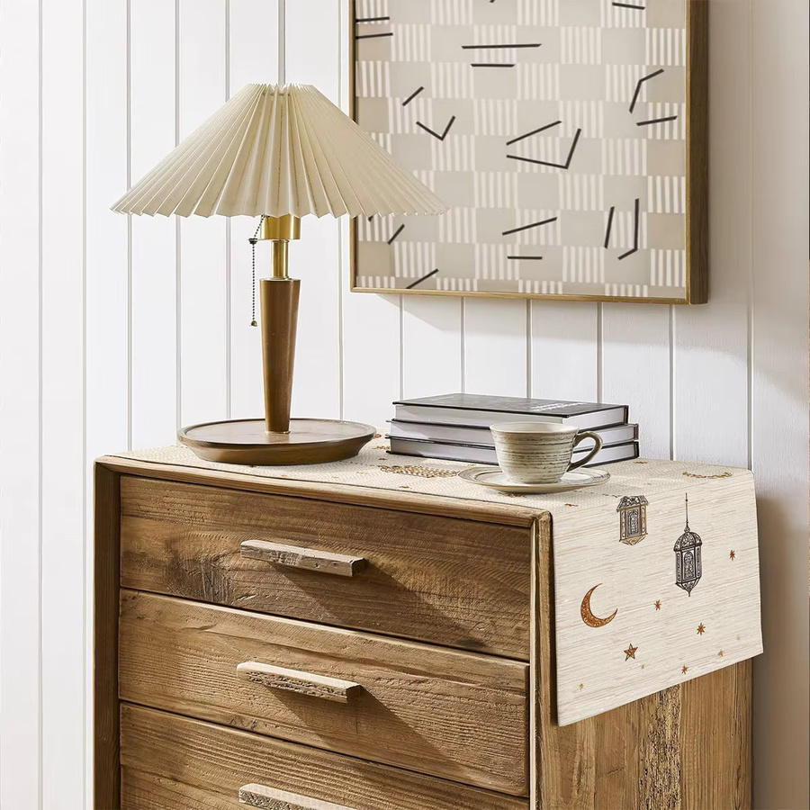 DUTRIEUX Tischläufer mit arabischem Laternen-Stern-Mond-Muster in Gold und Schwarz, Leinen, B/T: 140 x 40 cm - Bild 2