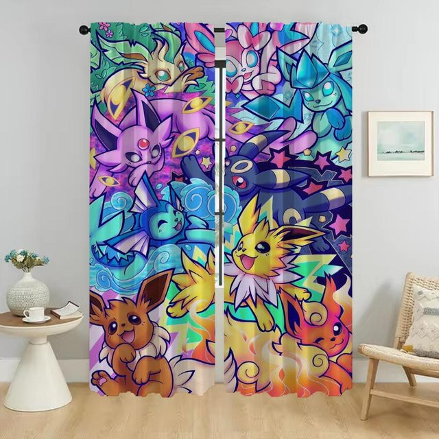 Partition P-pokemones Elegante Tüll-Zimmervorhänge mit Tiermotiv, 2-teilig, Multicolour, Breite: 50 cm, Höhe: 70 cm - Bild 1